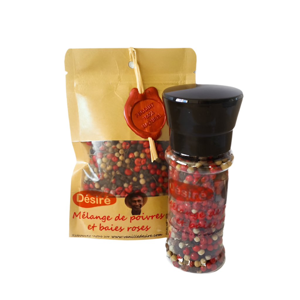 Mélange de poivres et baies roses de Madagascar (sachet 40g + moulin 50g rechargeable)