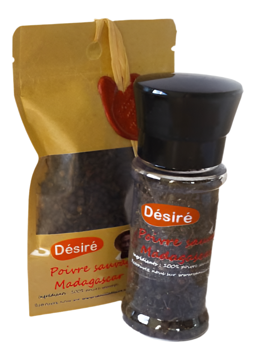 Poivre sauvage de Madagascar (sachet 50g + moulin à épices rechargeable 50g )