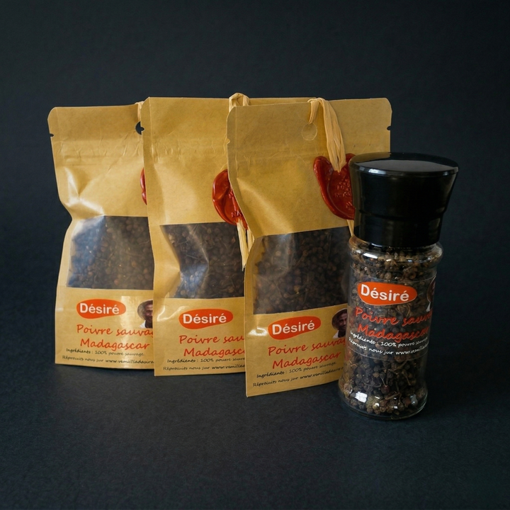 Poivre sauvage de Madagascar (3 sachets de 50g + moulin rechargeable 50g)