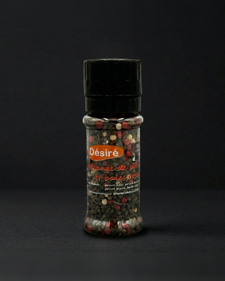 Mélange de Poivre Noir, Poivre Sauvage, Poivre Blanc & Baies Roses (moulin 50g)