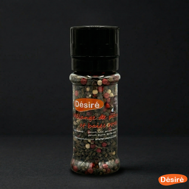 Mélange de Poivre Noir, Poivre Sauvage, Poivre Blanc & Baies Roses (moulin 50g)