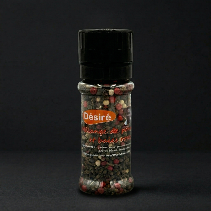 Mélange de Poivre Noir, Poivre Sauvage, Poivre Blanc & Baies Roses (moulin 50g)