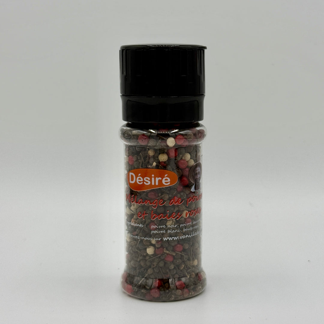 Mélange 4 poivres et baies roses – moulin 50 g (fond blanc)