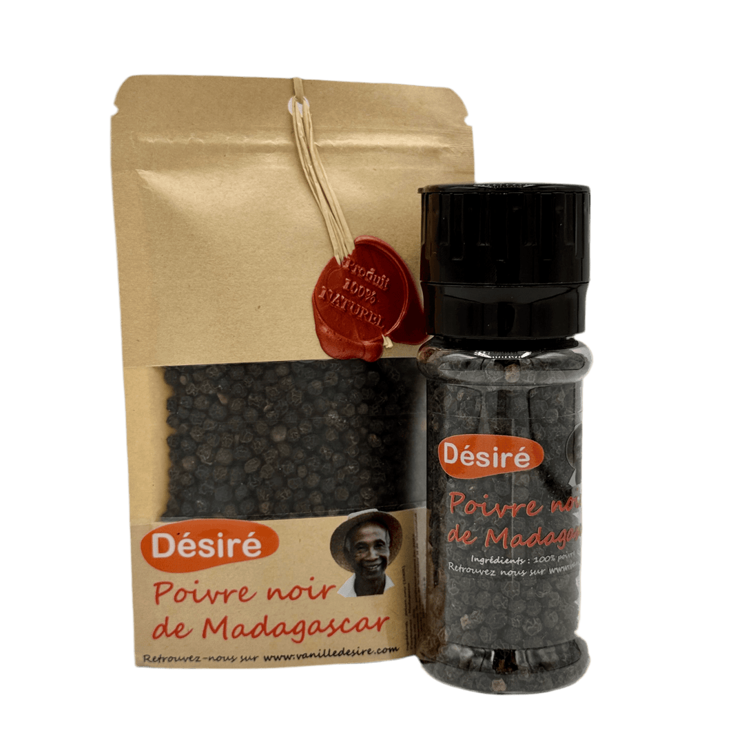 Poivre noir de Madagascar (sachet 50g + moulin à épices rechargeable 50g) - vanilledesire