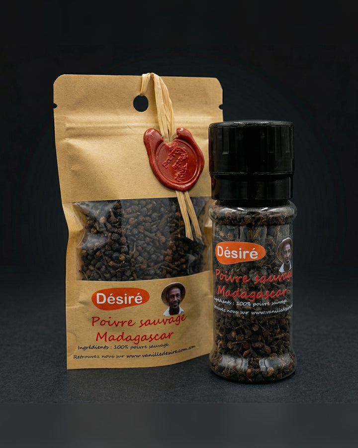 Poivre sauvage de Madagascar (sachet 50g + moulin rechargeable 50g)